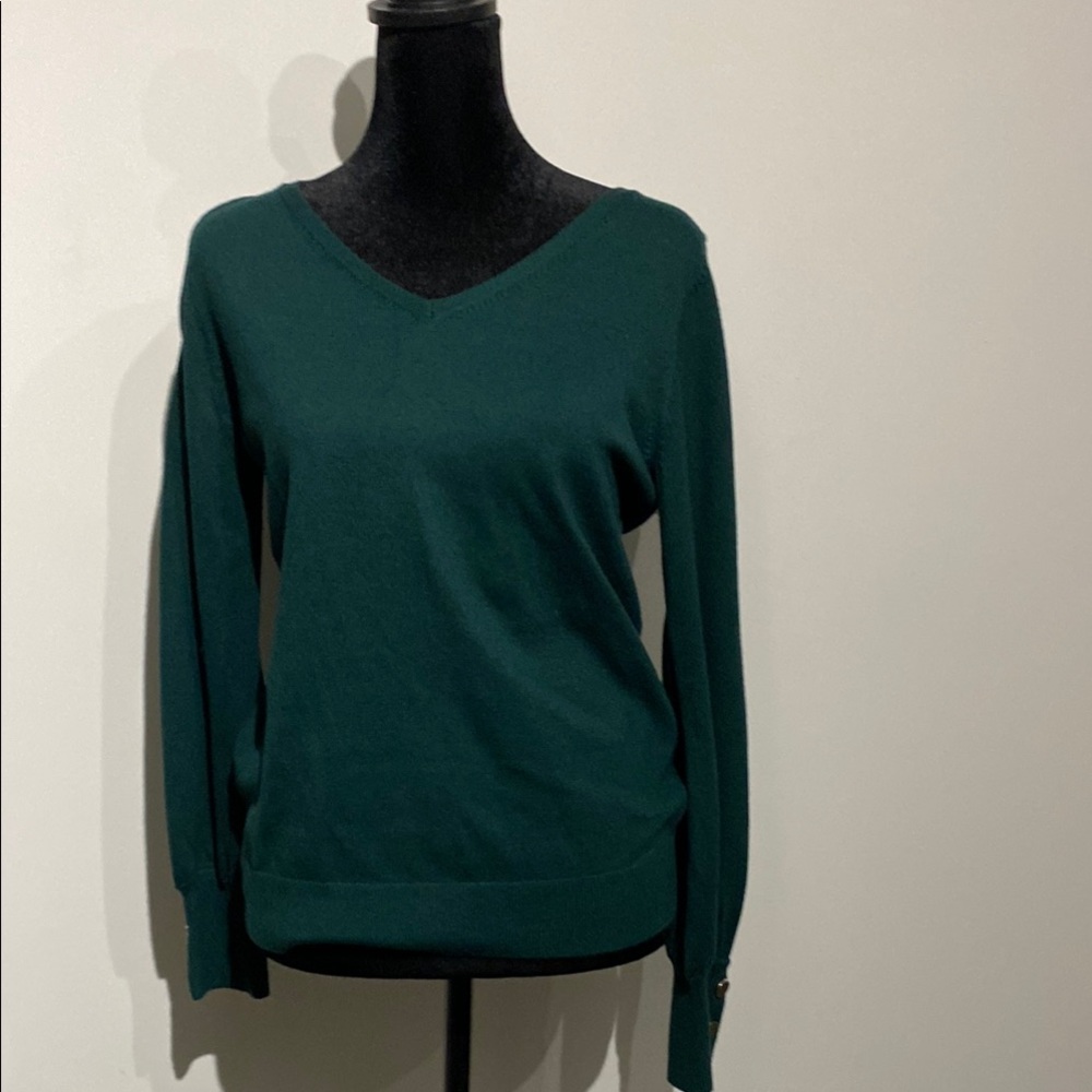 Ann Tylor Elegant Green V-Neck Sweater.